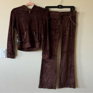 NWT Flirtie brand 2-piece Velour Tracksuit (brown) juniors size small